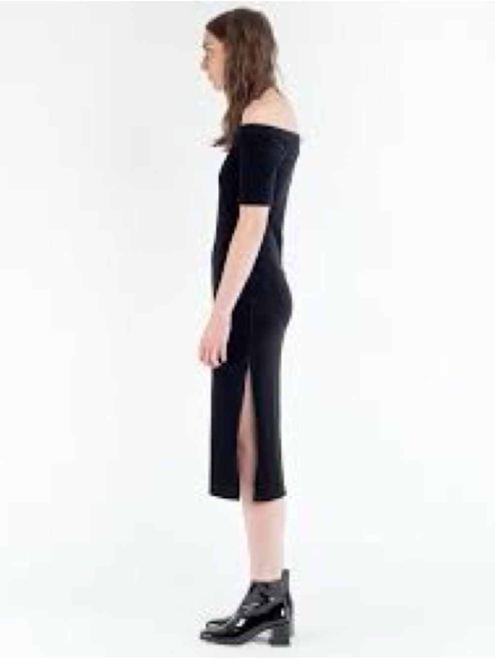 Paloma Wool Off-Shoulder Black Midi Dress with Side Slit
